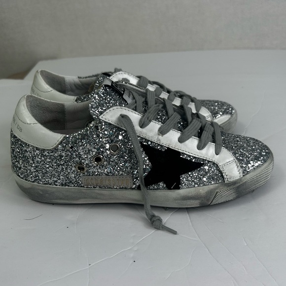 Golden Goose Silver Glitter Sneakers with Black Star - Picture 16 of 16